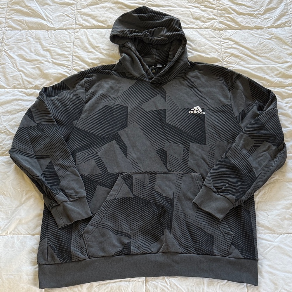Adidas Charcoal and Black Patterned Hoodie